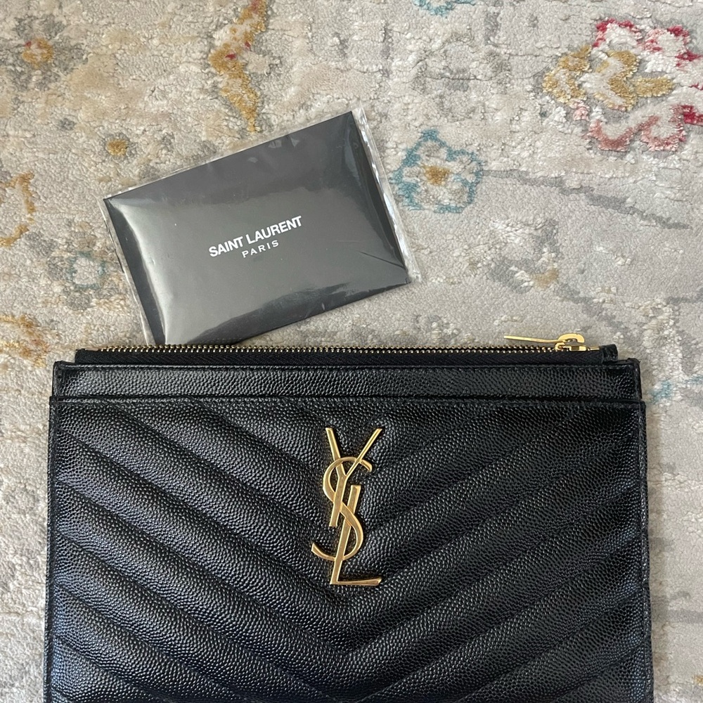 Saint Laurent Black Quilted Clutch with Gold Logo